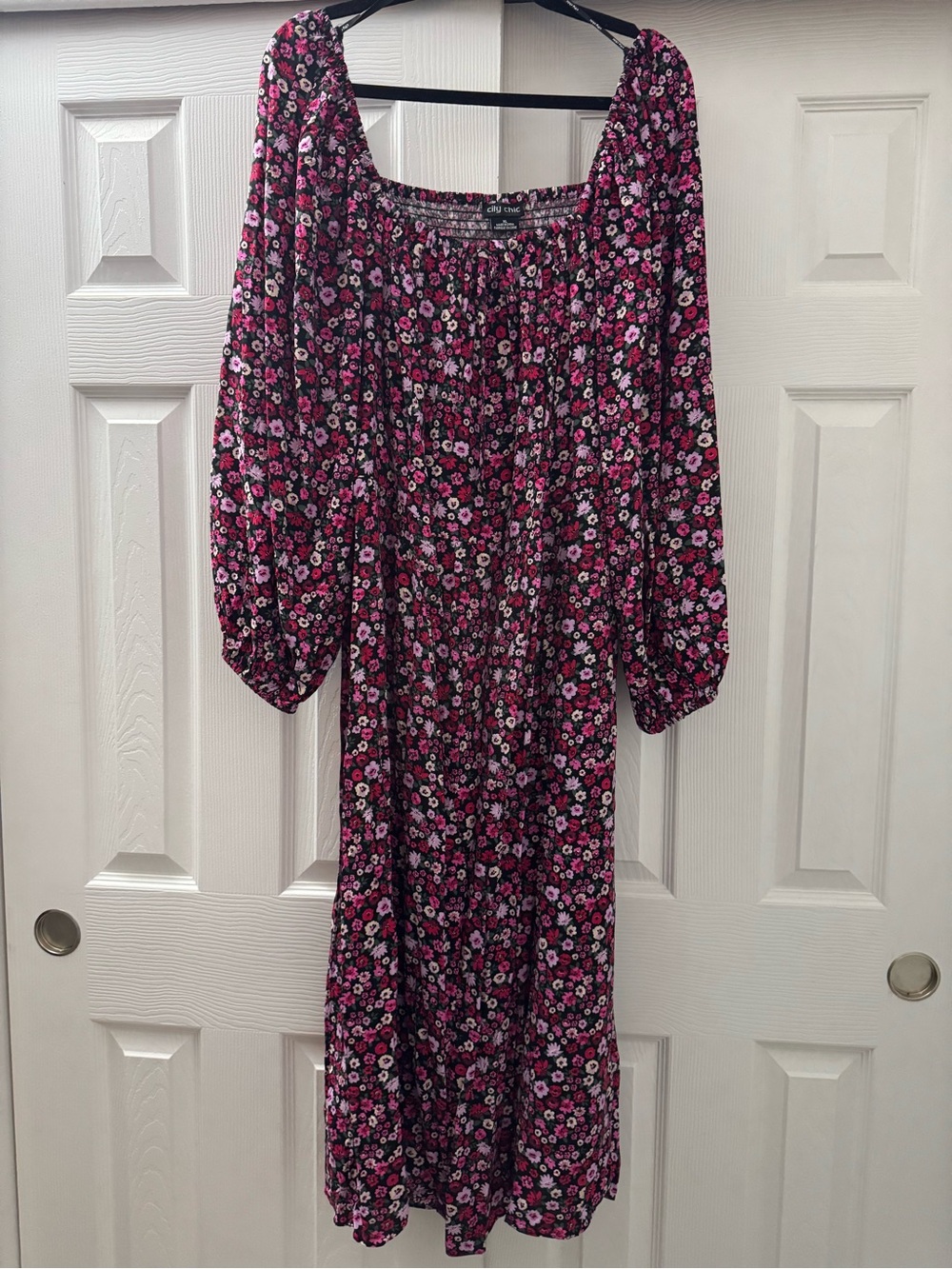 City Chic Black and Pink Floral Off-Shoulder Midi Dress